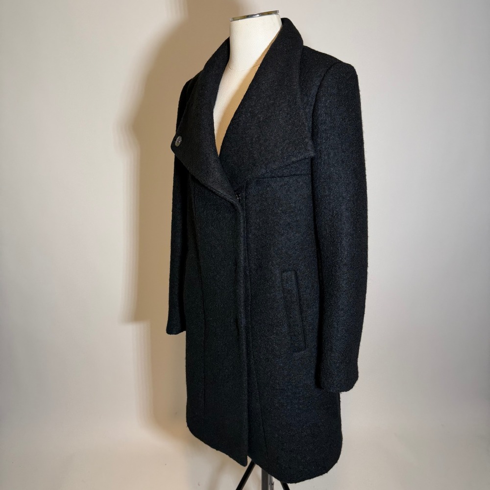 Kenneth Cole Wool Blend Asymmetrical Boucle Walker Coat Black Womens Small S - Picture 4 of 12